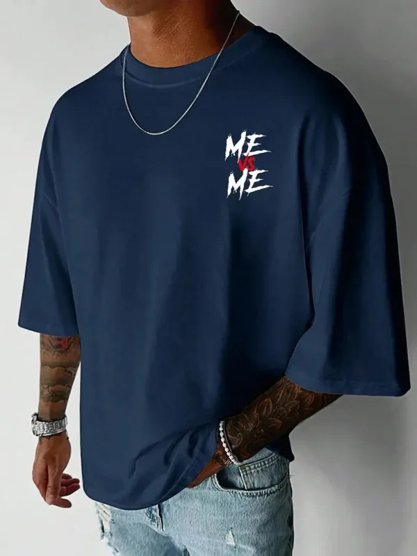 Men'S Casual "ME vs ME" Graphic T-Shirt - 100% Polyester, Loose Fit, Crew Neck, Short Sleeve, Lightweight & Breathable for Spring/Summer Outdoor Wear, Breathable Clothing | Bold Print Tee | Lightweight Shir - Image 2
