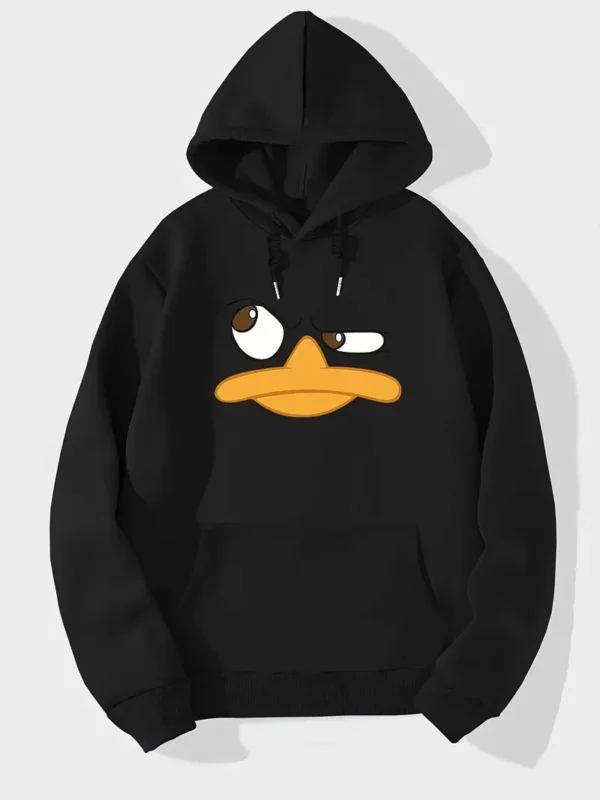 Men's Cartoon Graphic Hooded Sweatshirt - Grey with Orange Geometric Print, Regular Fit Casual Pullover, Machine Washable Long Sleeve Hoodie for Autumn/Winter - Image 4