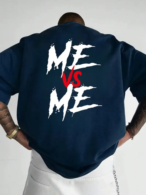 Men'S Casual "ME vs ME" Graphic T-Shirt - 100% Polyester, Loose Fit, Crew Neck, Short Sleeve, Lightweight & Breathable for Spring/Summer Outdoor Wear, Breathable Clothing | Bold Print Tee | Lightweight Shir