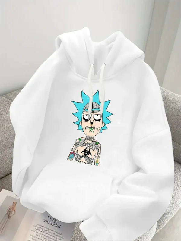Men'S Casual Graphic Hoodie - Black Pullover with Cartoon, Long Sleeves, and Front Pocket, Fall/Winter Streetwear, Cozy Knit Fabric - Image 2