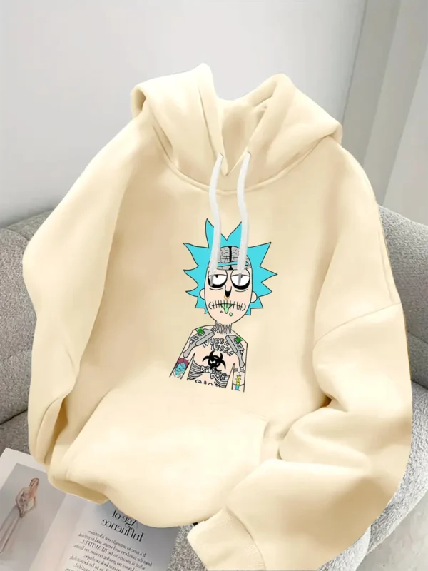 Men'S Casual Graphic Hoodie - Black Pullover with Cartoon, Long Sleeves, and Front Pocket, Fall/Winter Streetwear, Cozy Knit Fabric - Image 4