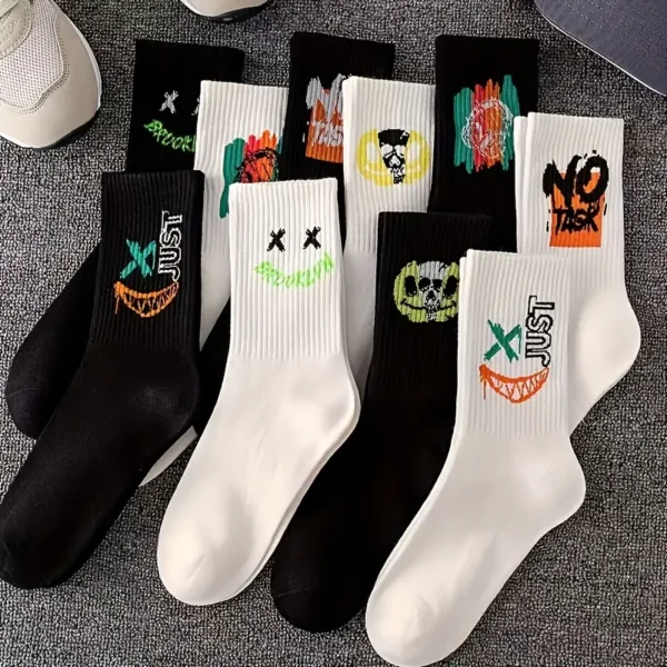 5 Pairs of Random Style Geometric Pattern Men's Mid-Calf Socks Suitable for All Seasons